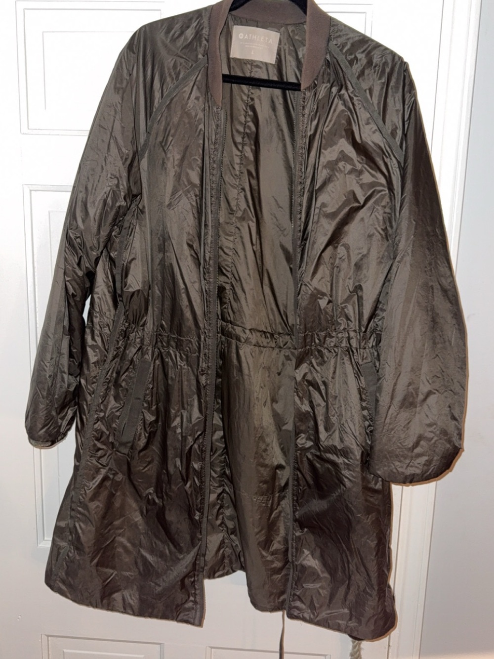 Athleta Olive/Taupe Packable Lightweight Trench Jacket